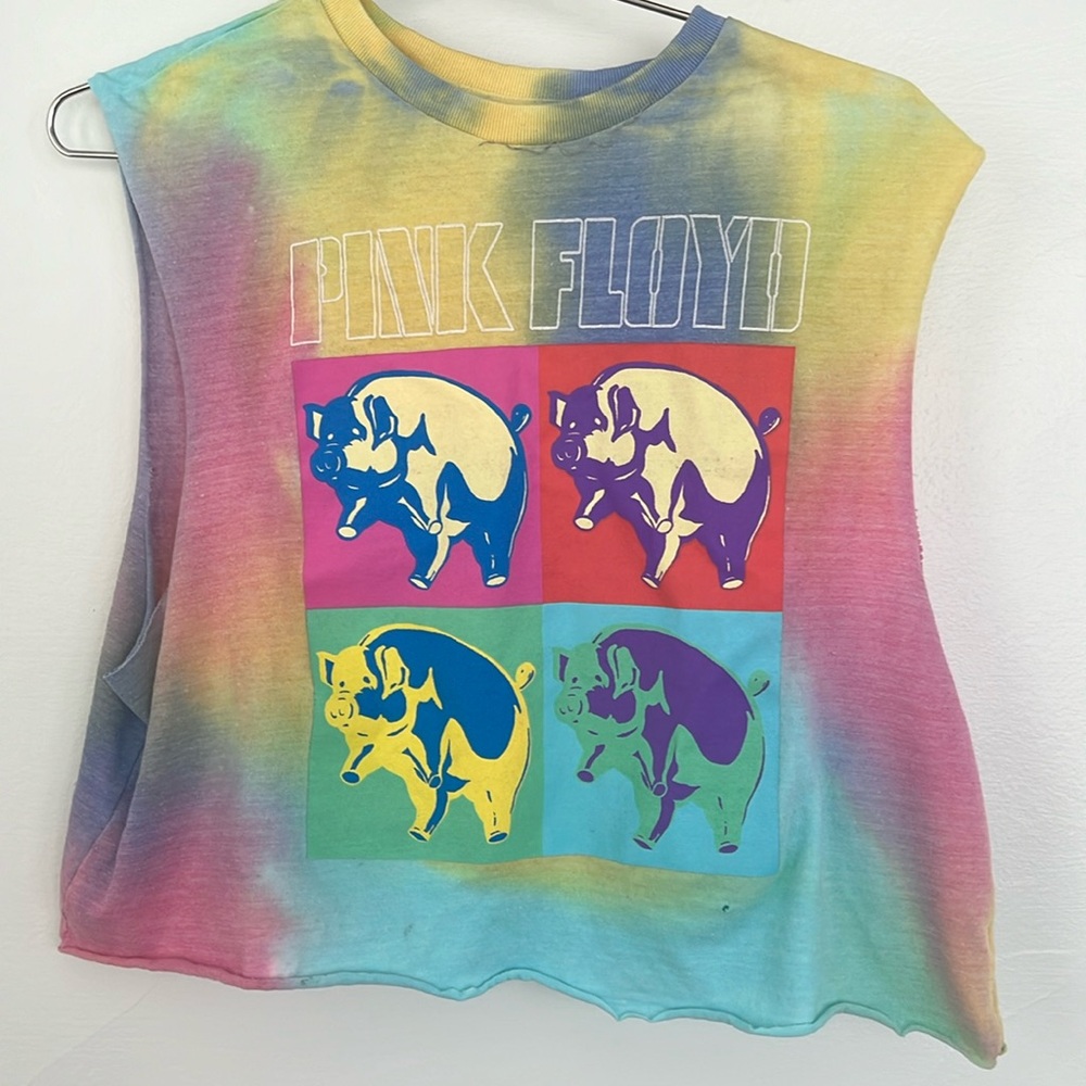 Pink Floyd tye dye Pig crop top